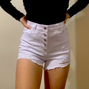 White ripped demin rip shorts jeans